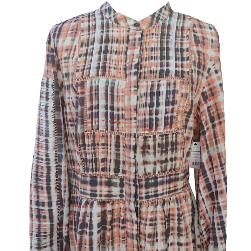 Joie Charmesse Women's Button Front Long Sleeve Dress in Expresso Multi NWT - Picture 5 of 15